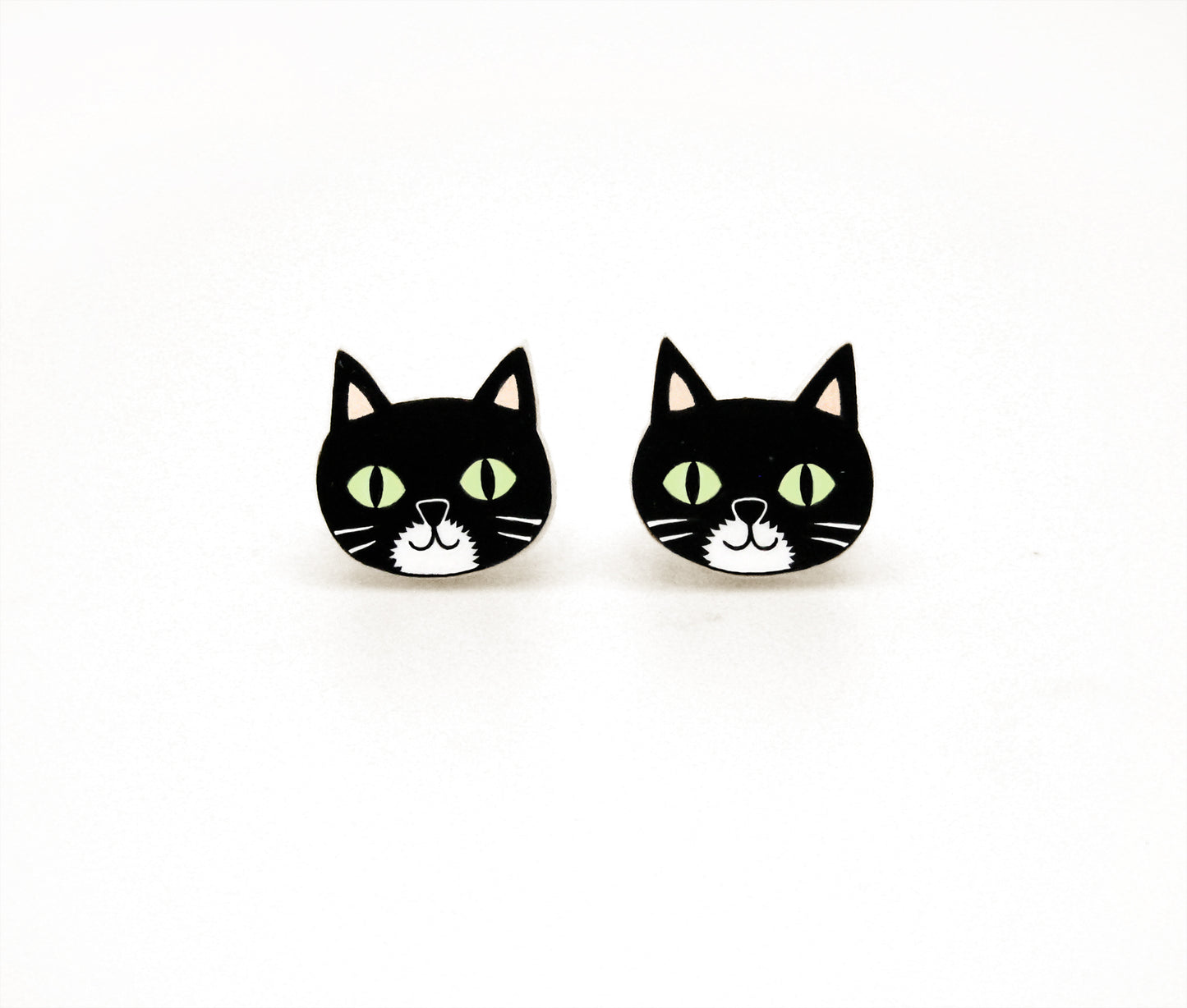 Tiny Black & White Tuxedo Cat Stud Earrings #2 | Hypoallergenic Handmade Pet Jewelry