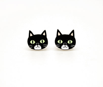 Tiny Black & White Tuxedo Cat Stud Earrings #2 | Hypoallergenic Handmade Pet Jewelry