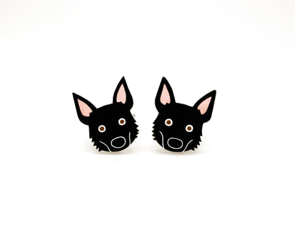 Tiny Black German Shepherd Stud Earrings | Hypoallergenic Pet Lover Gift