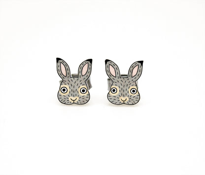 Tiny Cotton Tail Rabbit Stud Earrings | Hypoallergenic Gray Bunny Gift