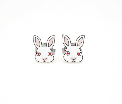 Tiny White Rabbit Stud Earrings | Hypoallergenic White Bunny Jewelry