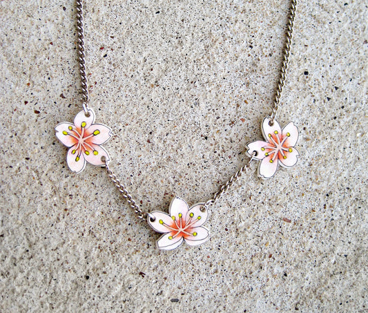 Tiny Sakura Cherry Blossoms Necklace | Handmade Jewelry