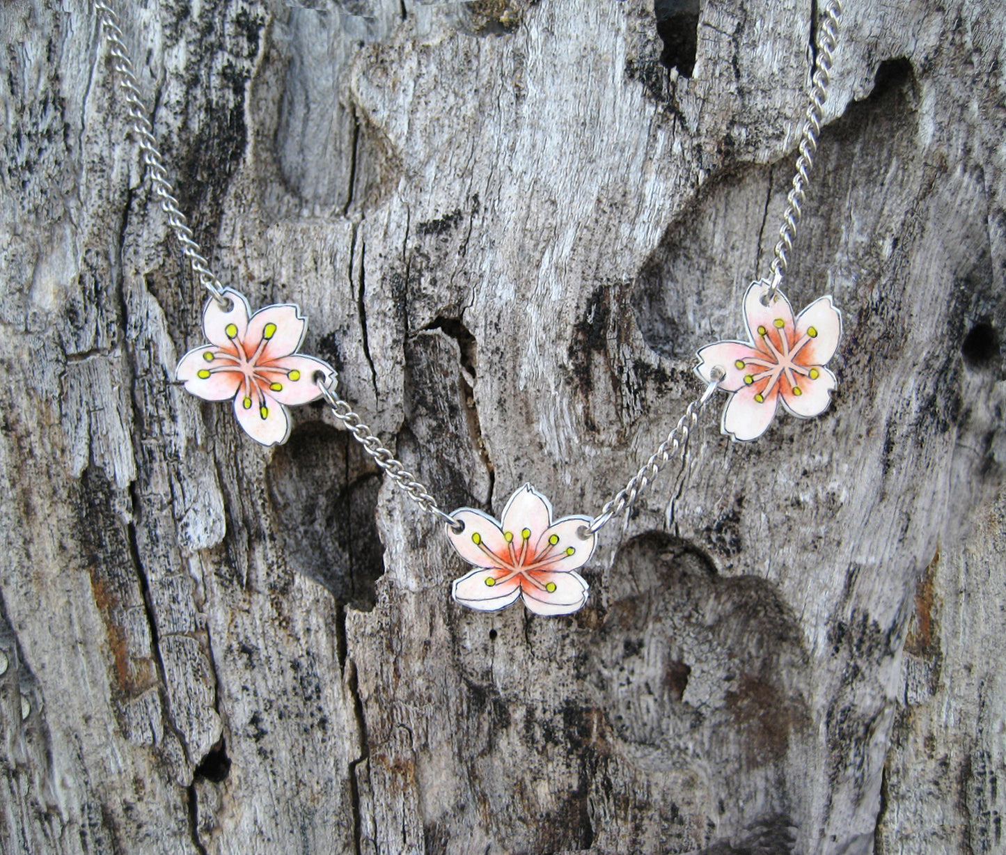 Tiny Sakura Cherry Blossoms Necklace | Handmade Jewelry