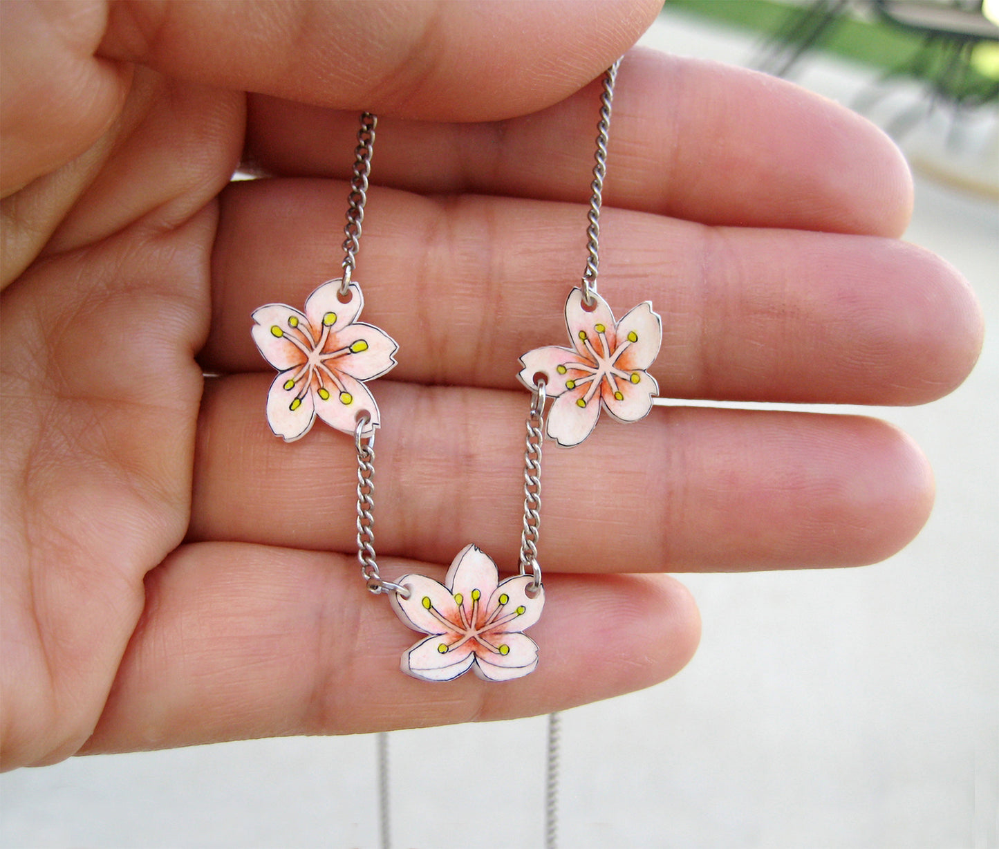 Tiny Sakura Cherry Blossoms Necklace | Handmade Jewelry