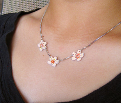 Tiny Sakura Cherry Blossoms Necklace | Handmade Jewelry