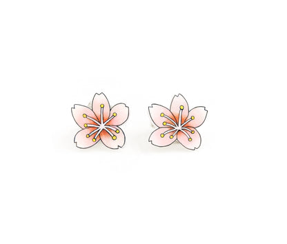 Tiny Sakura Cherry Blossom Stud Earrings | Handmade Pink Flower Jewelry