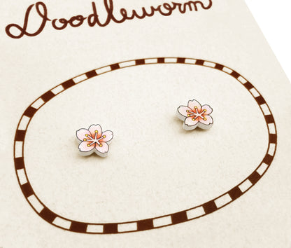 Tiny Sakura Cherry Blossom Stud Earrings | Handmade Pink Flower Jewelry