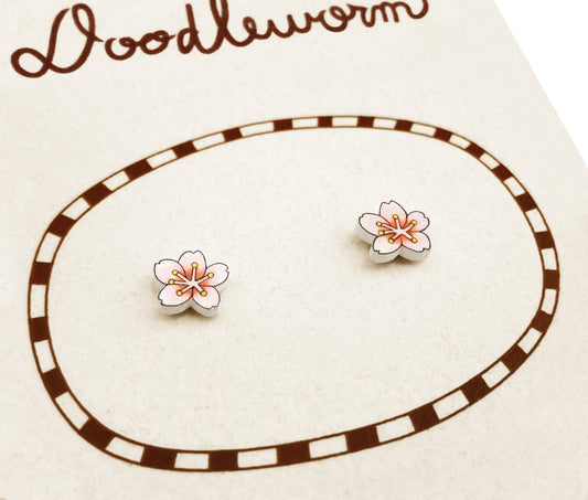 Tiny Sakura Cherry Blossom Stud Earrings | Handmade Pink Flower Jewelry