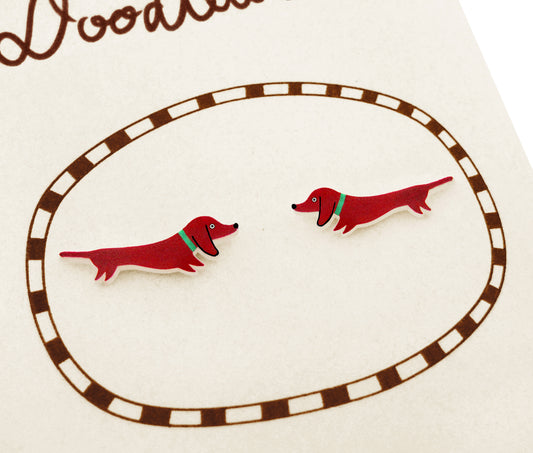 Tiny Red Dachshund Stud Earrings | Quirky Wiener Dog Jewelry | Hypoallergenic Dog Mom Gift