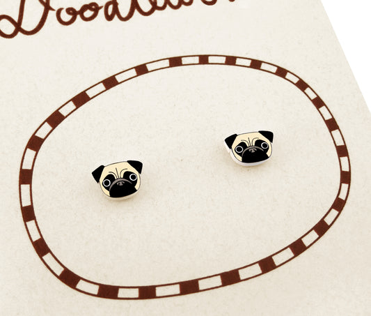 Tiny Fawn Pug Stud Earrings | Hypoallergenic Dog Lover Gift