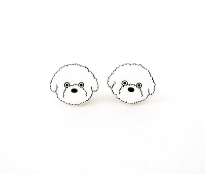 Tiny Bichon Frise Stud Earrings | Hypoallergenic White Fluffy Dog Jewelry