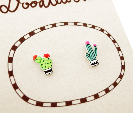 Tiny Cactus Succulent Stud Earrings | Hypoallergenic Handmade Plant Jewelry