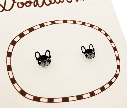 Tiny Black French Bulldog Stud Earrings | Hypoallergenic Dog Mom Gift