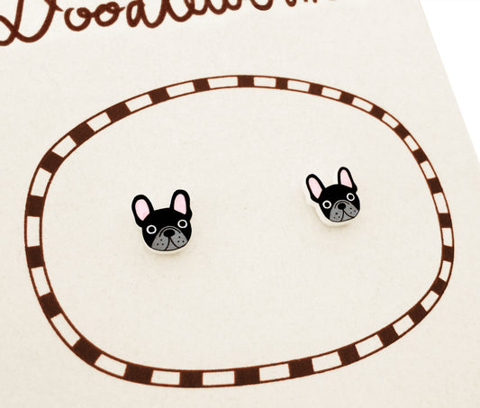 Tiny Black French Bulldog Stud Earrings | Hypoallergenic Dog Mom Gift