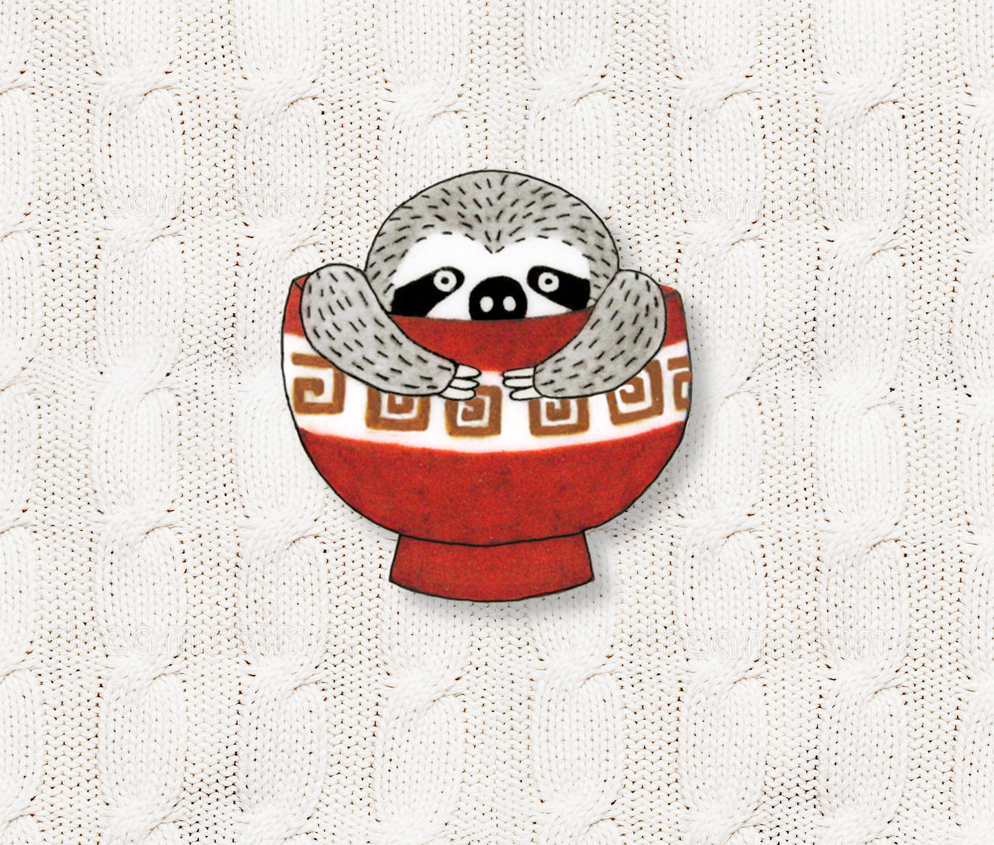 Lazy Sloth in Ramen Noodle Bowl Pin | Funny Handmade Animal Pin
