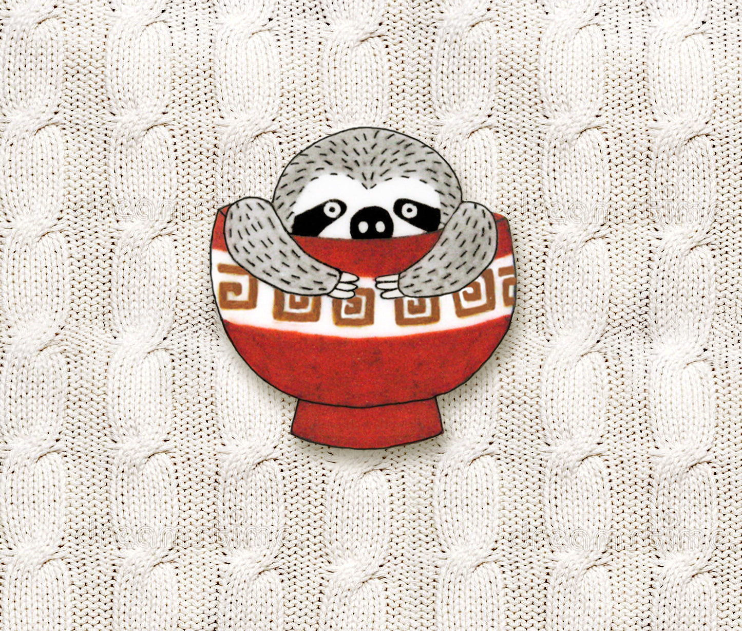 Lazy Sloth in Ramen Noodle Bowl Pin | Funny Handmade Animal Pin