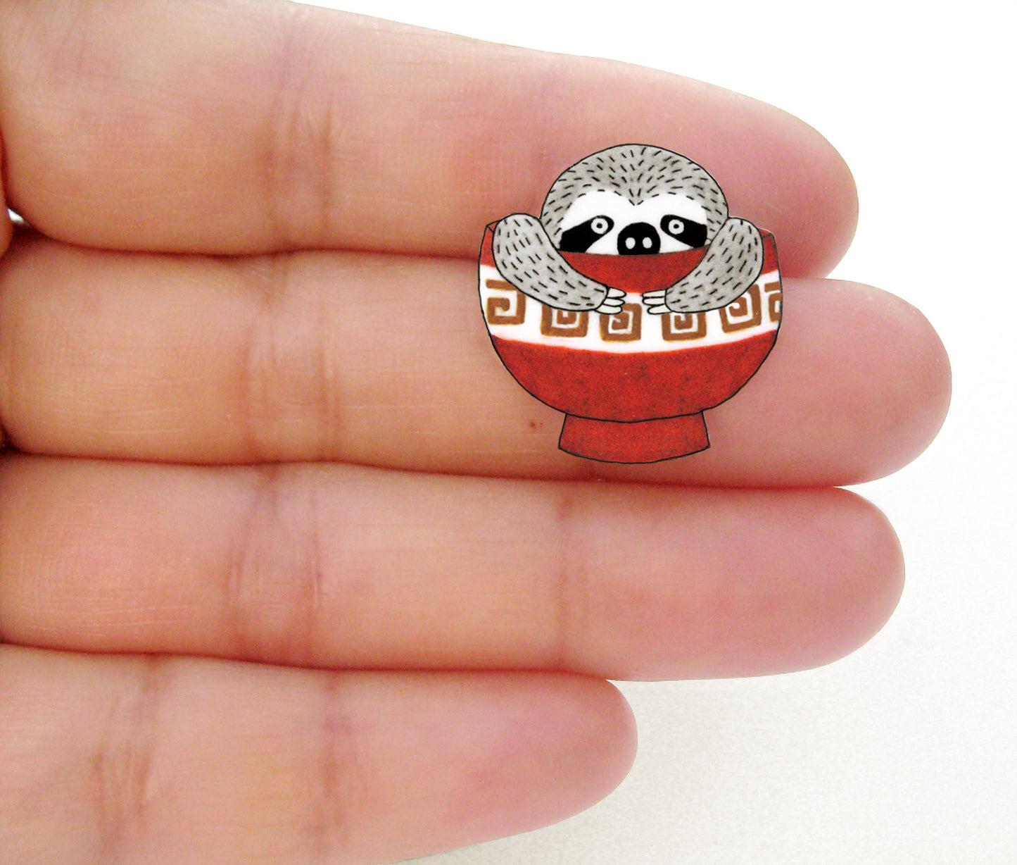 Lazy Sloth in Ramen Noodle Bowl Pin | Funny Handmade Animal Pin