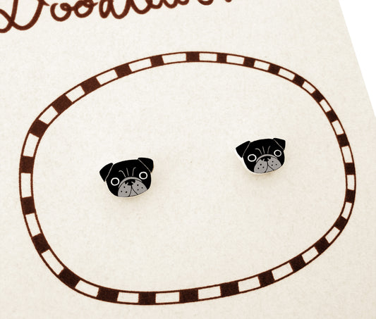 Tiny Black Pug Stud Earrings | Hypoallergenic Dog Jewelry