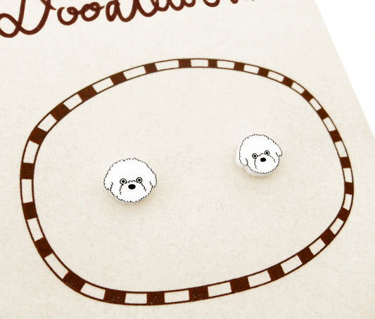 Tiny Bichon Frise Stud Earrings | Hypoallergenic White Fluffy Dog Jewelry