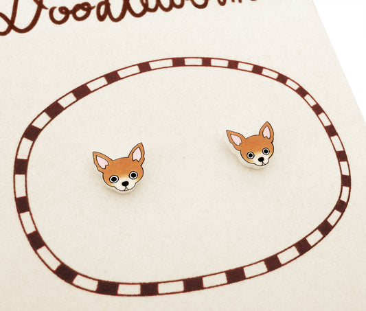 Brown Tan Chihuahua Stud Earrings