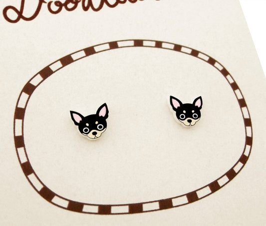 Tiny Black & Tan Chihuahua Stud Earrings | Hypoallergenic Handmade Dog Jewelry