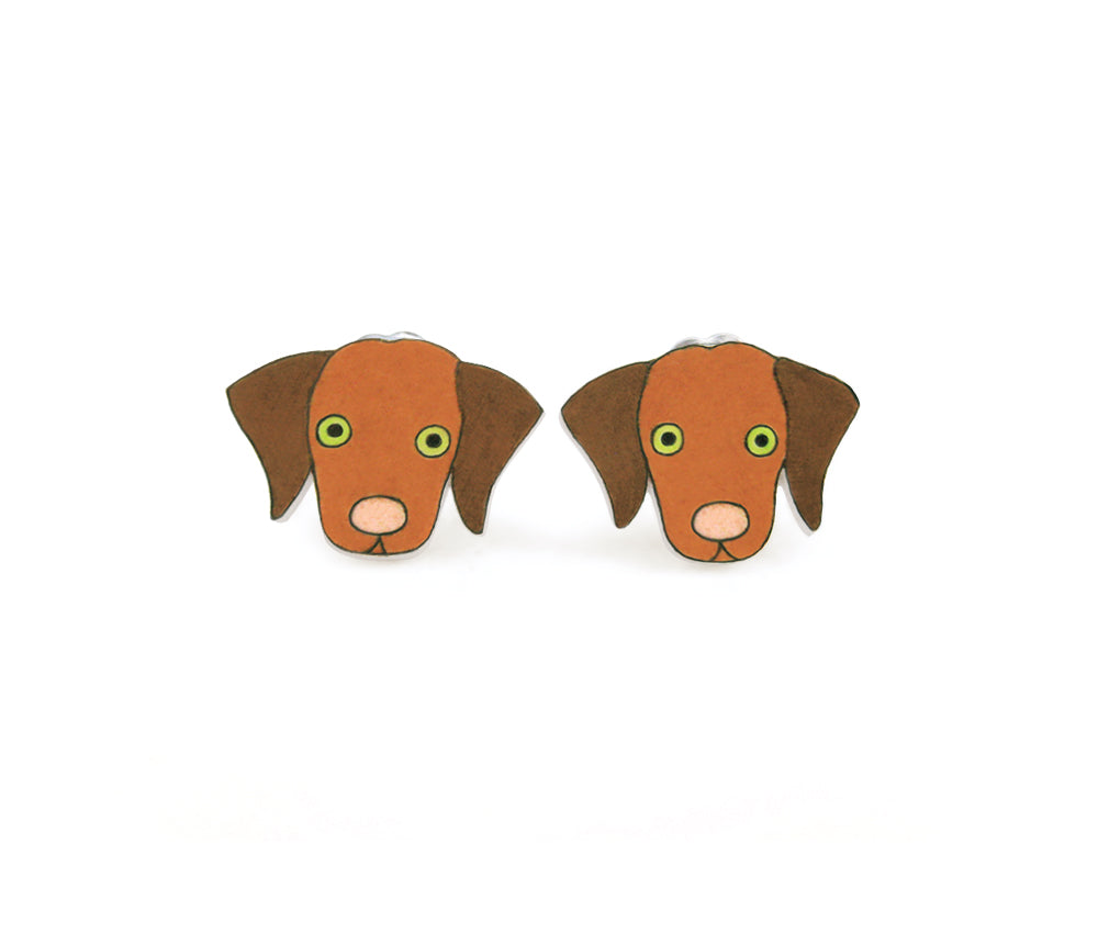 Tiny Vizsla Stud Earrings | Hypoallergenic Brown Dog Lover Gift
