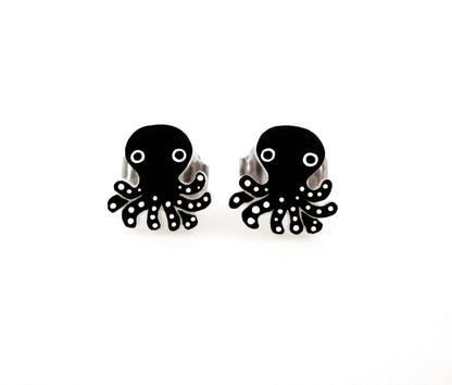 Tiny Black Octopus Stud Earrings | Hypoallergenic Sea Creature Jewelry