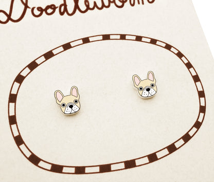 Tiny Cream French Bulldog Stud Earrings | Hypoallergenic Handmade Earrings