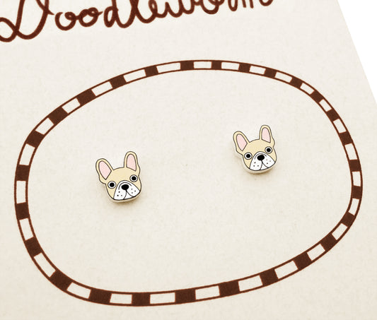 Tiny Cream French Bulldog Stud Earrings | Hypoallergenic Handmade Earrings
