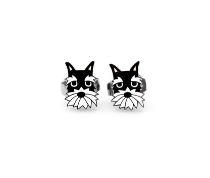 Tiny Black Silver Schnauzer Stud Earrings | Hypoallergenic Dog Lover Gift