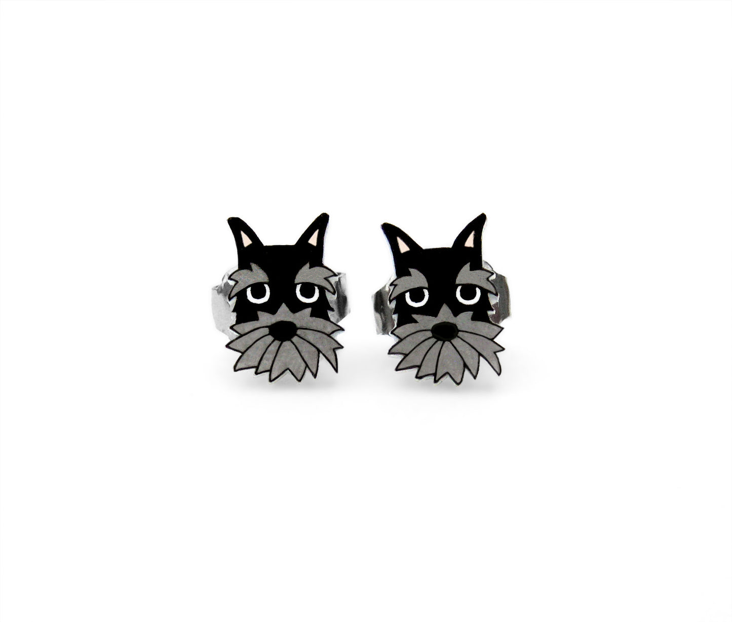 Tiny Black Gray Schnauzer Stud Earrings | Hypoallergenic Dog Mom Gift