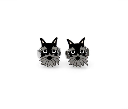 Tiny Black Gray Schnauzer Stud Earrings | Hypoallergenic Dog Mom Gift