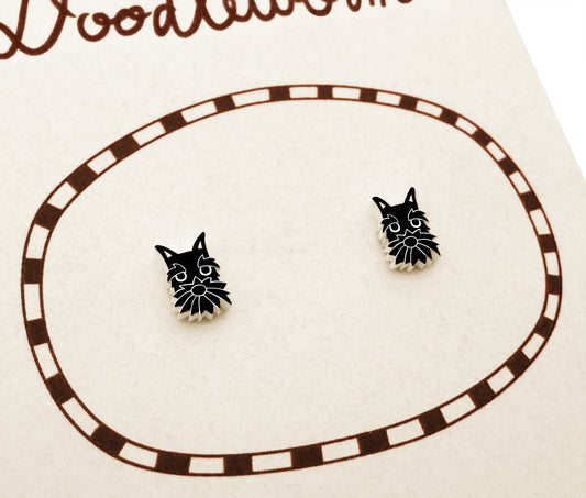 Tiny Black Schnauzer Stud Earrings | Hypoallergenic Dog Lover Gift