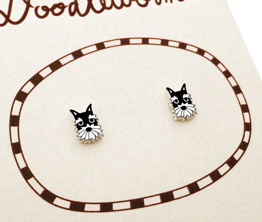 Tiny Black Silver Schnauzer Stud Earrings | Hypoallergenic Dog Lover Gift