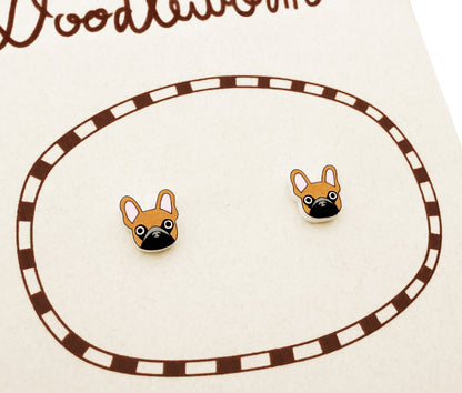 Tiny Red Fawn French Bulldog Stud Earrings | Hypoallergenic Handcrafted Jewelry