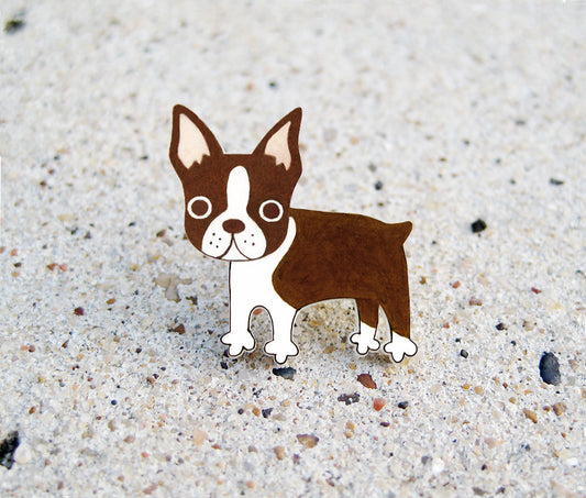 Brown Red Boston Terrier Pin (Whole Body) | Handmade Dog Brooch
