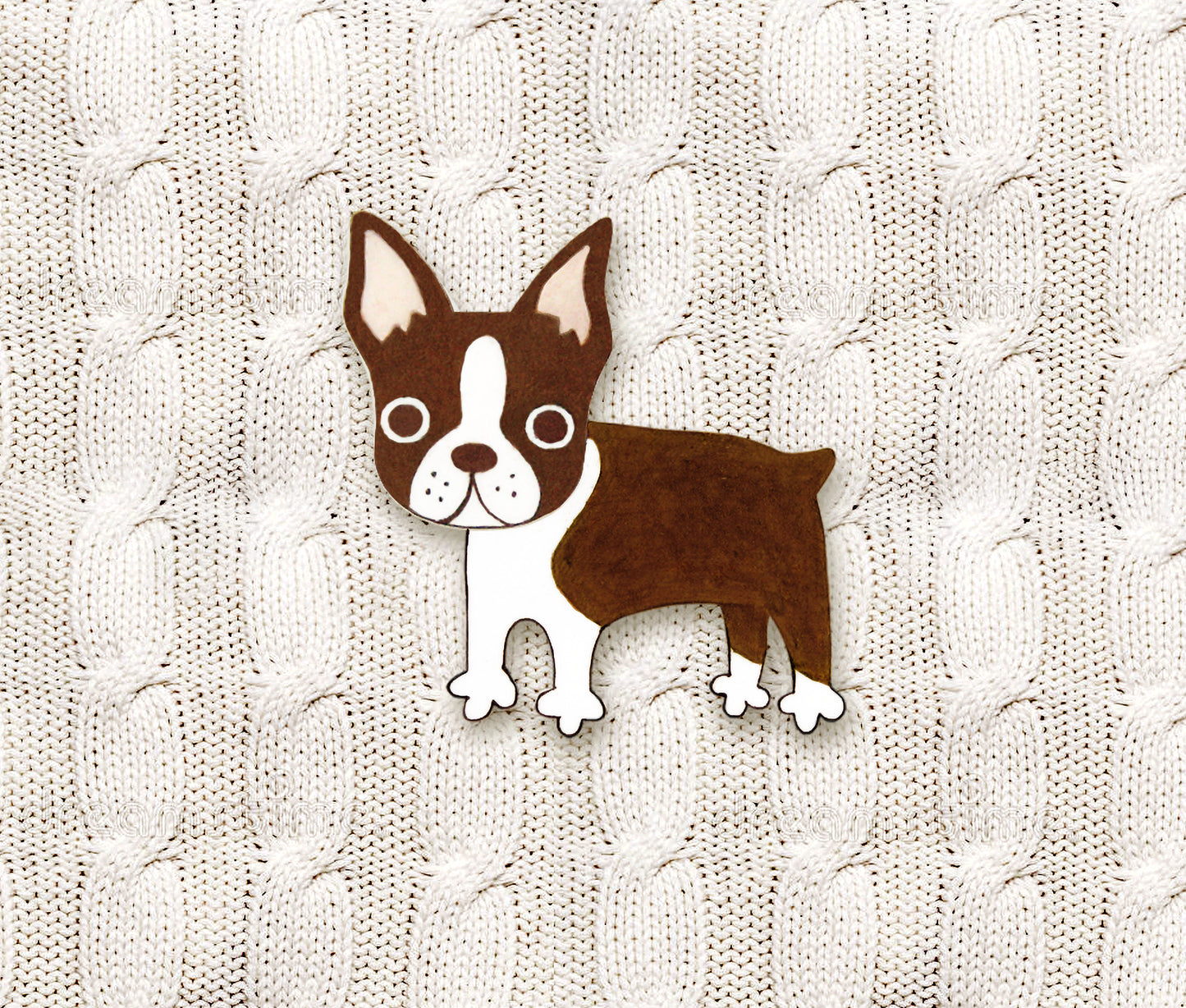Brown Red Boston Terrier Pin (Whole Body) | Handmade Dog Brooch