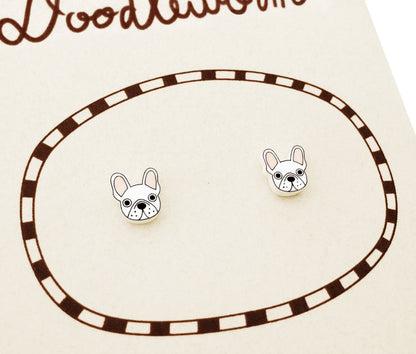 Tiny White French Bulldog Stud Earrings | Hypoallergenic Dog Jewelry