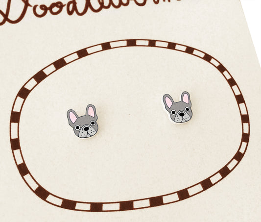 Tiny Blue Gray Lilac French Bulldog Stud Earrings | Hypoallergenic Dog Lover Gift