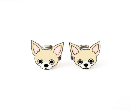 Tiny Cream Chihuahua Stud Earrings | Hypoallergenic Dog Mom Gift