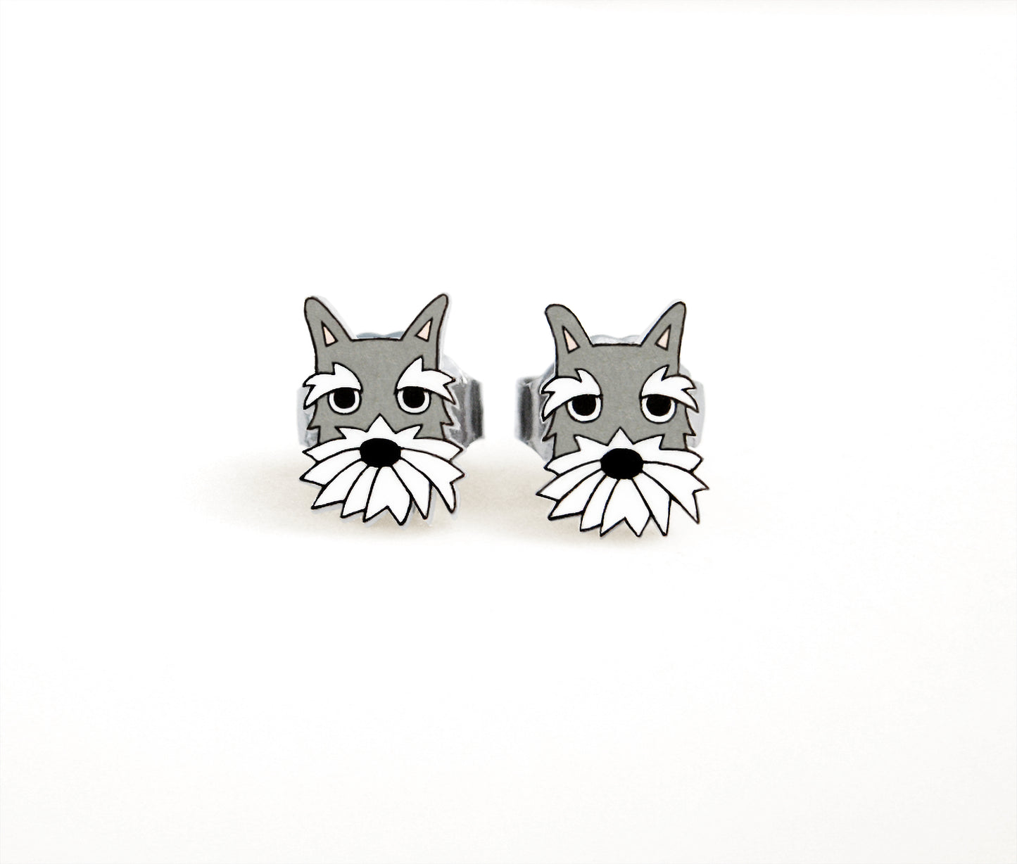 Tiny Salt & Pepper Schnauzer Stud Earrings | Hypoallergenic Handcrafted Jewelry