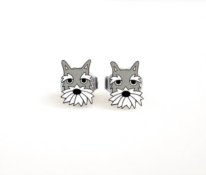 Tiny Salt & Pepper Schnauzer Stud Earrings | Hypoallergenic Handcrafted Jewelry