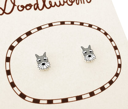 Tiny Salt & Pepper Schnauzer Stud Earrings | Hypoallergenic Handcrafted Jewelry