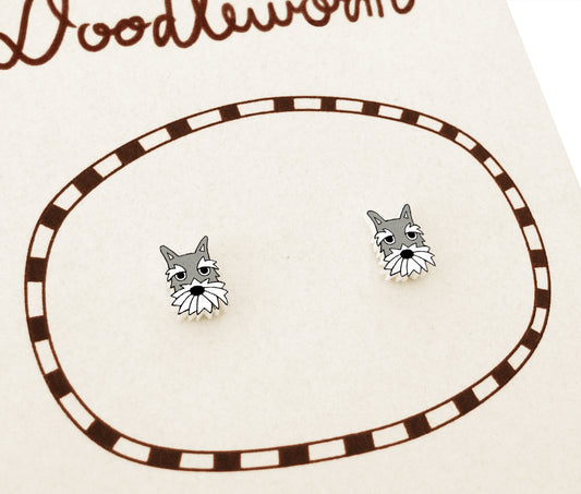 Tiny Salt & Pepper Schnauzer Stud Earrings | Hypoallergenic Handcrafted Jewelry