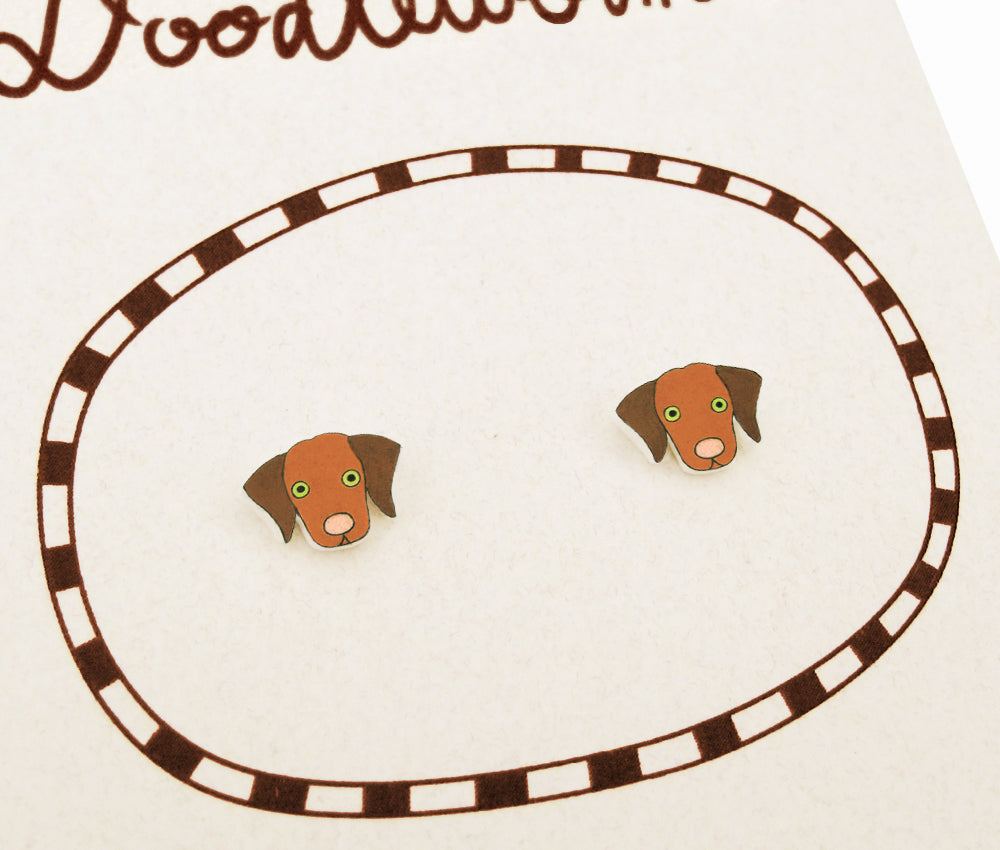 Tiny Vizsla Stud Earrings | Hypoallergenic Brown Dog Lover Gift