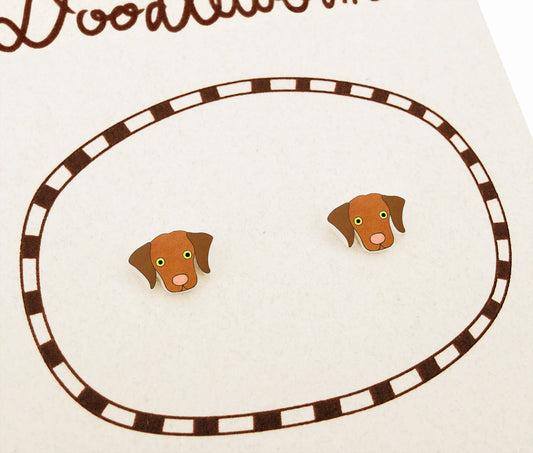 Tiny Vizsla Stud Earrings | Hypoallergenic Brown Dog Lover Gift