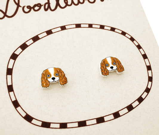 Tiny Blenheim Cavalier King Charles Spaniel Stud Earrings | Hypoallergenic Handmade Dog Jewelry