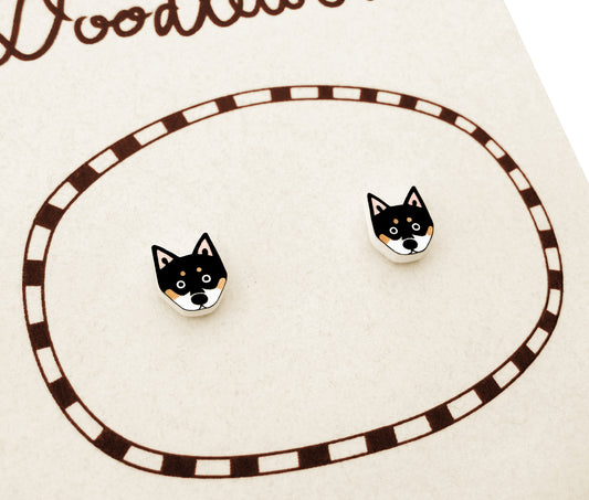 Tiny Black & Tan Shiba Inu Stud Earrings | Hypoallergenic Dog Jewelry