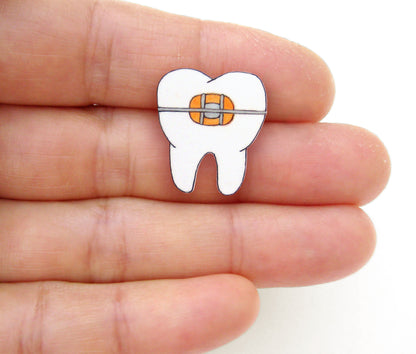 Braces Teeth Orthodontist Pin | Handmade Shrink Plastic Dental Jewelry