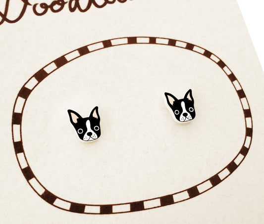 Tiny Boston Terrier Stud Earrings | Hypoallergenic Dog Mom Gift